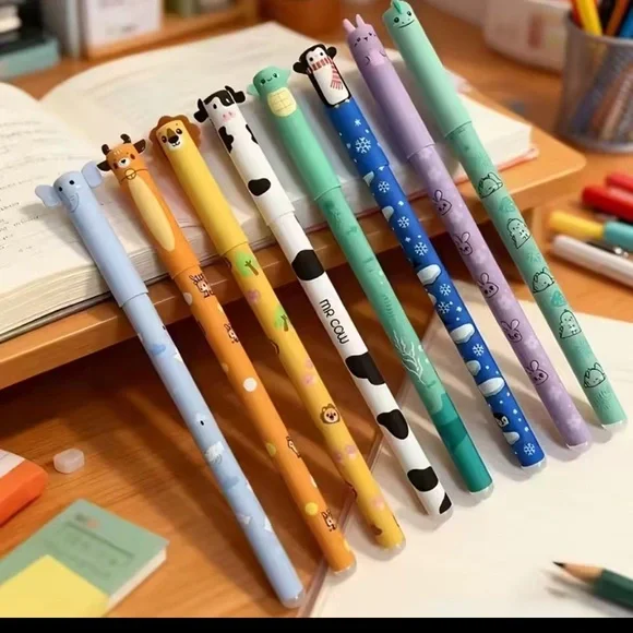 Cute Animal Cap Erasable Gel Pens Set of 8 - Assorted Colors for Kids and Adults - Picture 6 of 9